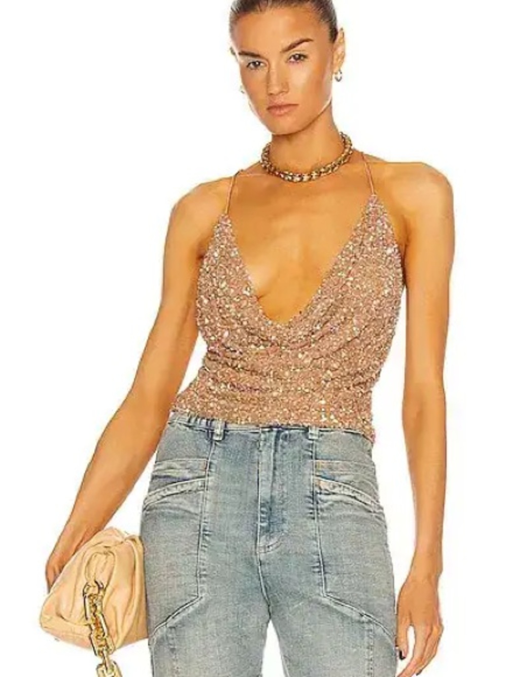 Retrofete Rose Gold Sequin Cowl Camisole
